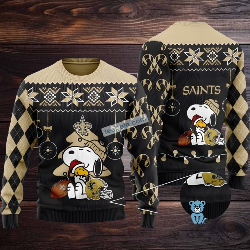 New Orleans Saints Santa Hat Snoopy Woodstock Ugly Christmas Sweater Vacation Black New Orleans Saints Santa Hat Snoopy Woodstock Ugly Christmas Sweater Vacation Black