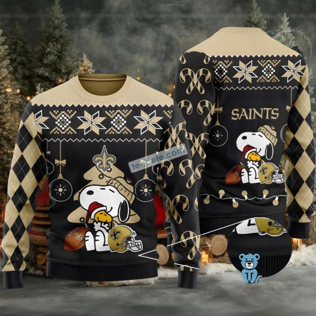 New Orleans Saints Santa Hat Snoopy Woodstock Ugly Christmas Sweater Vacation Black New Orleans Saints Santa Hat Snoopy Woodstock Ugly Christmas Sweater Vacation Black