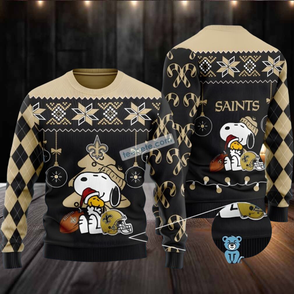 New Orleans Saints Santa Hat Snoopy Woodstock Ugly Christmas Sweater Vacation Black New Orleans Saints Santa Hat Snoopy Woodstock Ugly Christmas Sweater Vacation Black