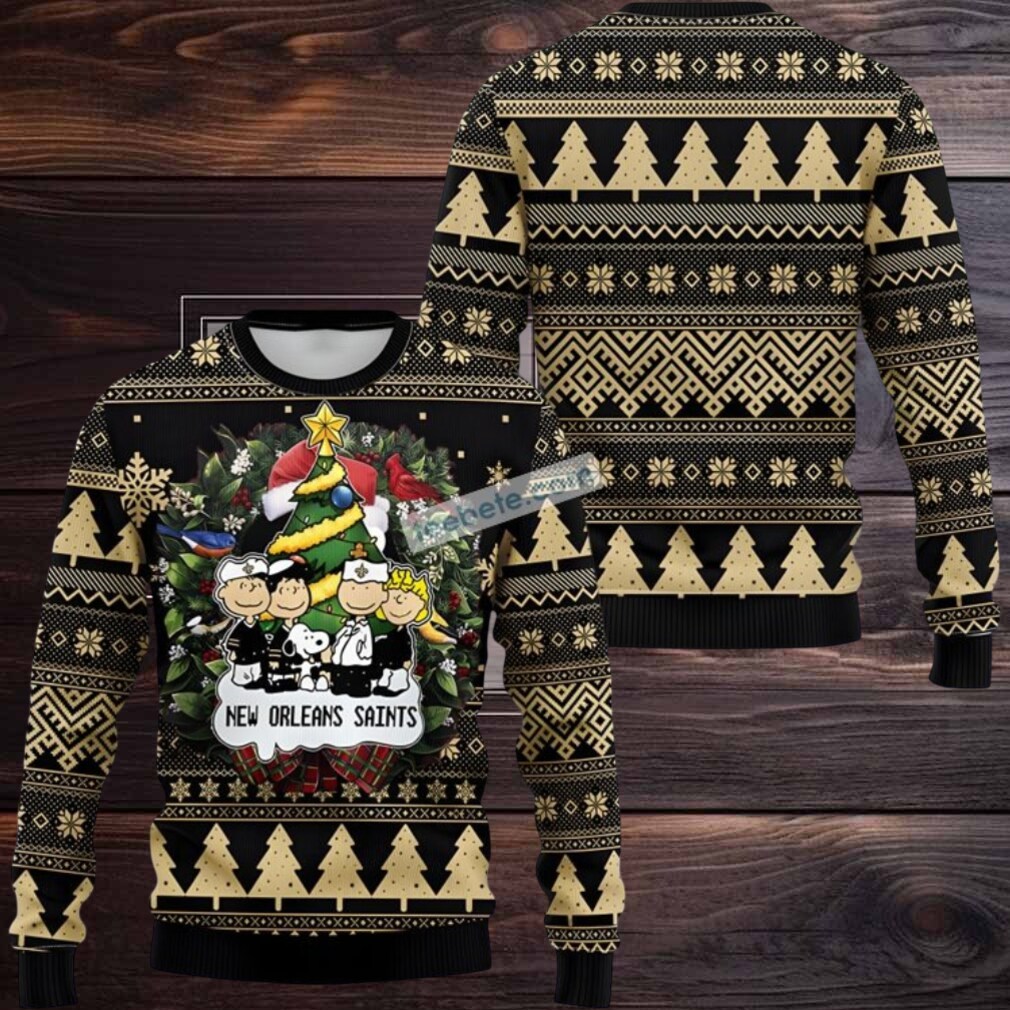New Orleans Saints Snoopy The Peanut Ugly Christmas Sweater Mens Black Yellow New Orleans Saints Snoopy The Peanut Ugly Christmas Sweater Mens Black Yellow