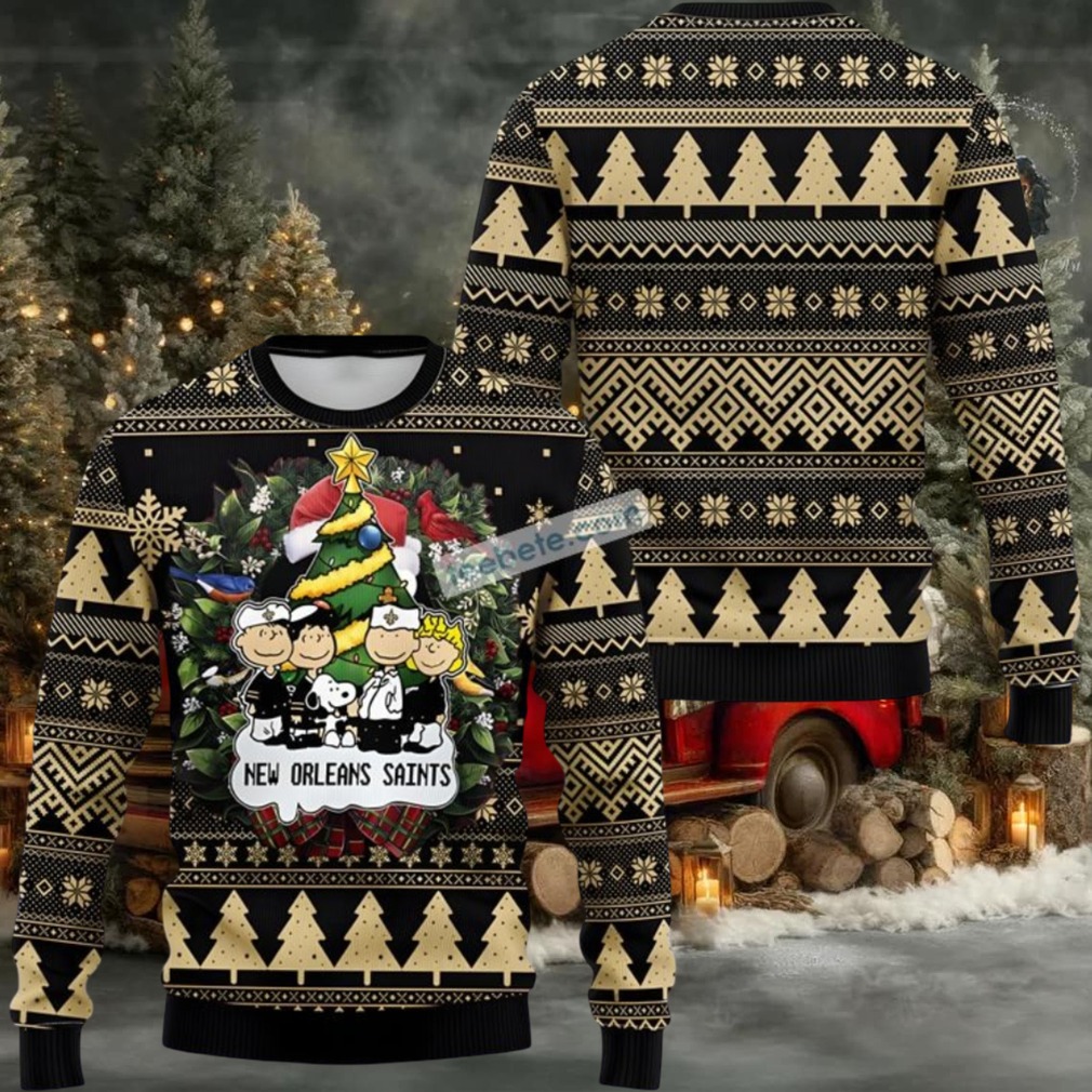 New Orleans Saints Snoopy The Peanut Ugly Christmas Sweater Mens Black Yellow New Orleans Saints Snoopy The Peanut Ugly Christmas Sweater Mens Black Yellow