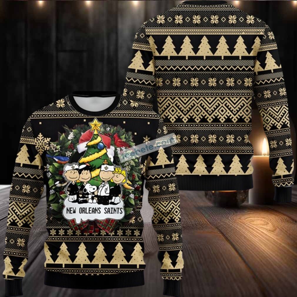 New Orleans Saints Snoopy The Peanut Ugly Christmas Sweater Mens Black Yellow New Orleans Saints Snoopy The Peanut Ugly Christmas Sweater Mens Black Yellow