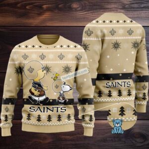 New Orleans Saints Snoopy Woodstock Charlie Brown Ugly Sweaters Christmas Yellow