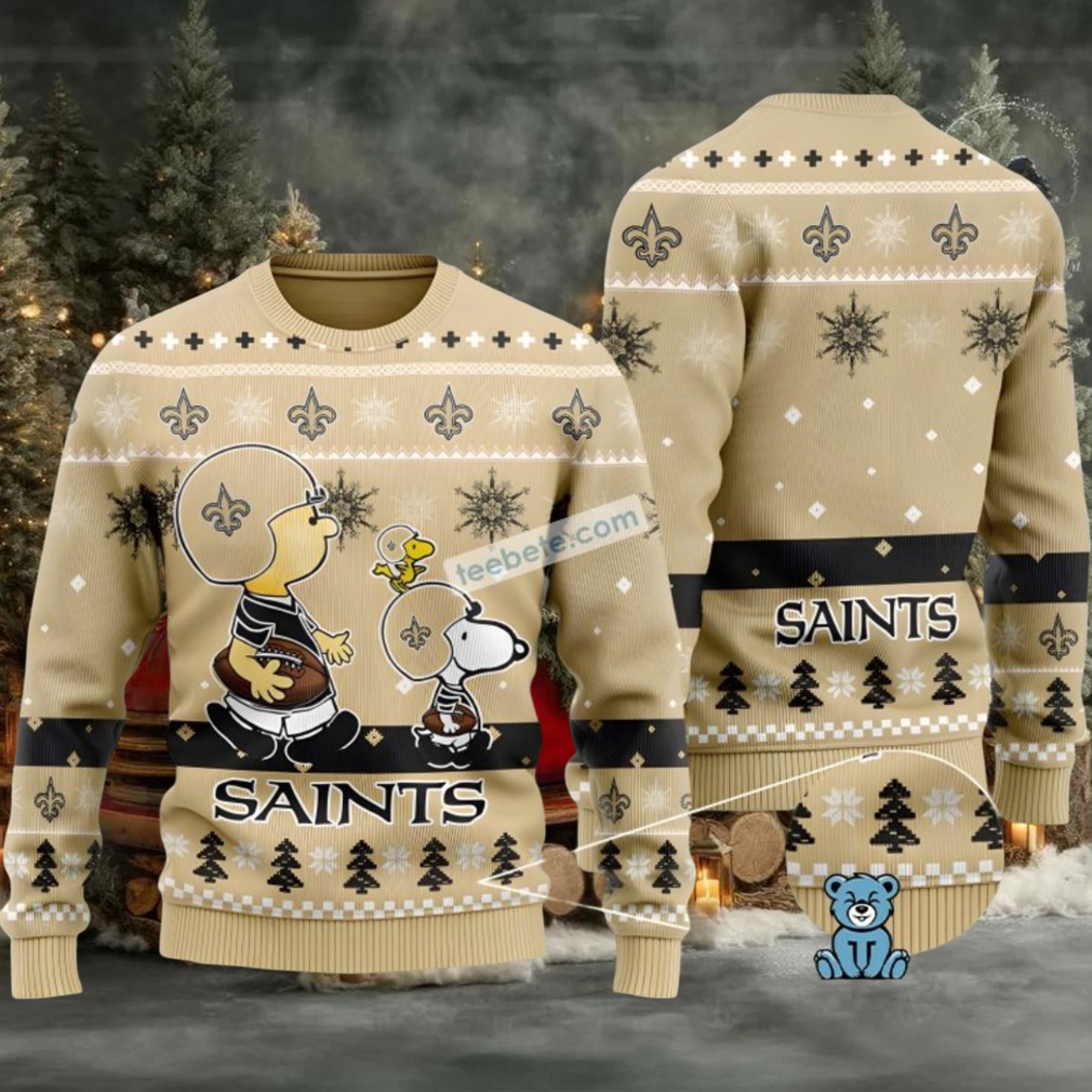 New Orleans Saints Snoopy Woodstock Charlie Brown Ugly Sweaters Christmas Yellow New Orleans Saints Snoopy Woodstock Charlie Brown Ugly Sweaters Christmas Yellow