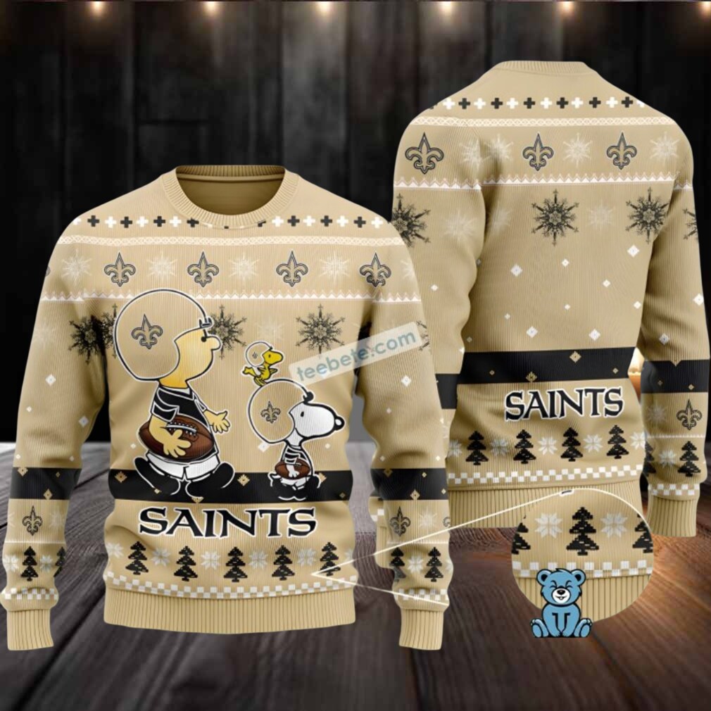 New Orleans Saints Snoopy Woodstock Charlie Brown Ugly Sweaters Christmas Yellow New Orleans Saints Snoopy Woodstock Charlie Brown Ugly Sweaters Christmas Yellow