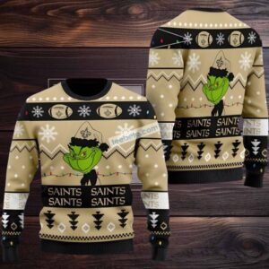 New Orleans Saints The Grinch Ugly Christmas Sweater Ladies Yellow Black