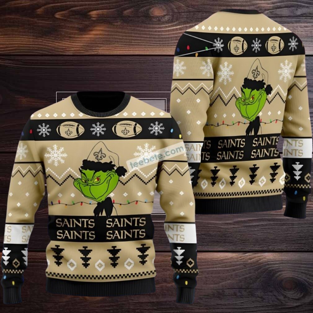 New Orleans Saints The Grinch Ugly Christmas Sweater Ladies Yellow Black New Orleans Saints The Grinch Ugly Christmas Sweater Ladies Yellow Black