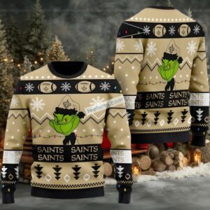New Orleans Saints The Grinch Ugly Christmas Sweater Ladies Yellow Black