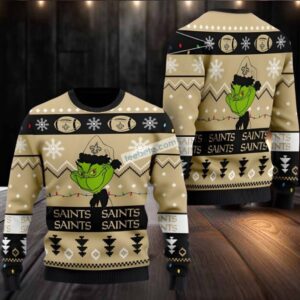 New Orleans Saints The Grinch Ugly Christmas Sweater Ladies Yellow Black
