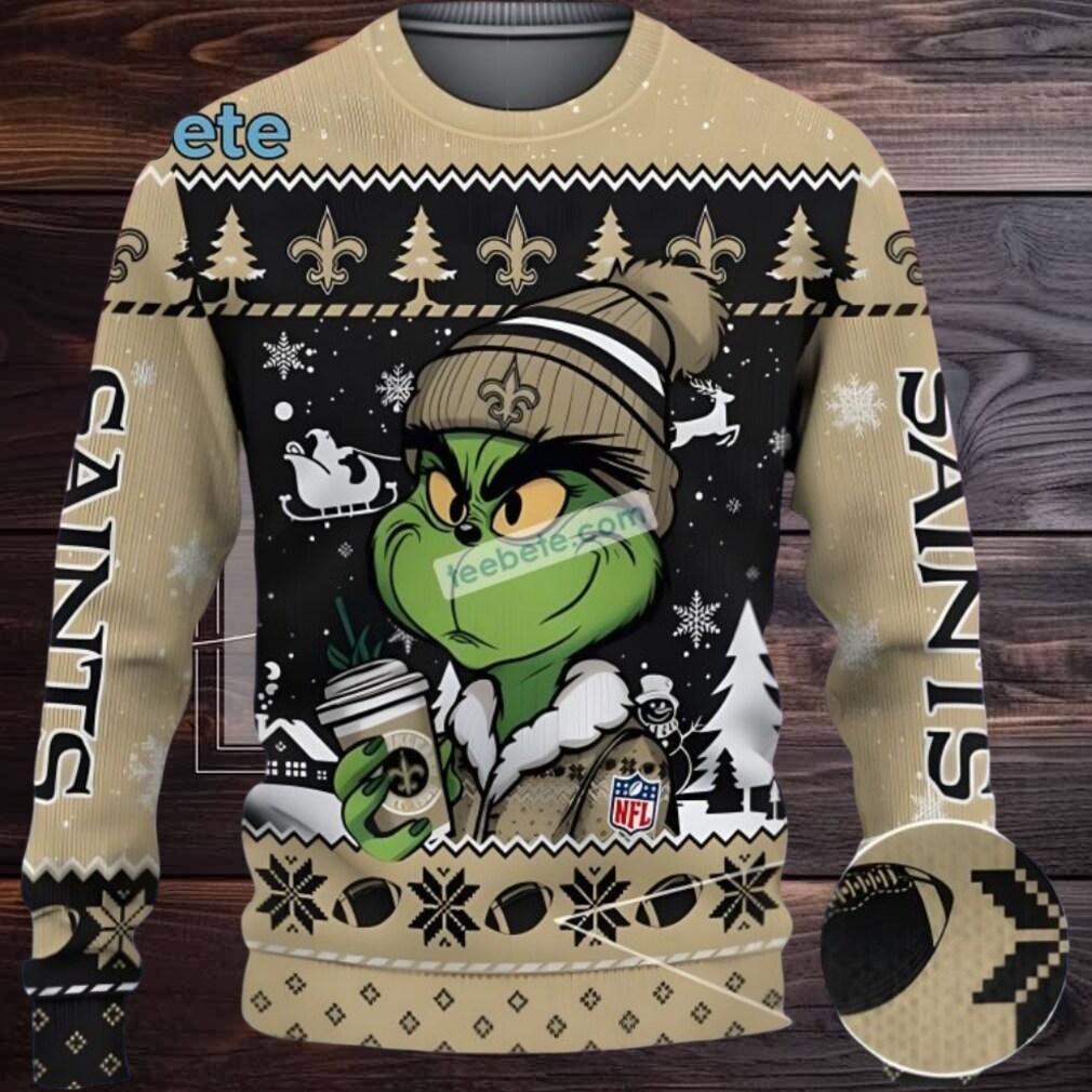 New Orleans Saints The Grinch Ugly Christmas Sweaters Yellow Black Couples New Orleans Saints The Grinch Ugly Christmas Sweaters Yellow Black Couples