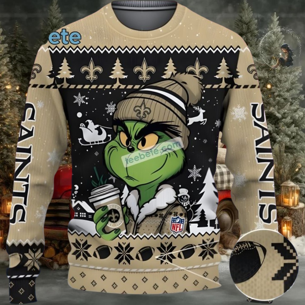 New Orleans Saints The Grinch Ugly Christmas Sweaters Yellow Black Couples New Orleans Saints The Grinch Ugly Christmas Sweaters Yellow Black Couples