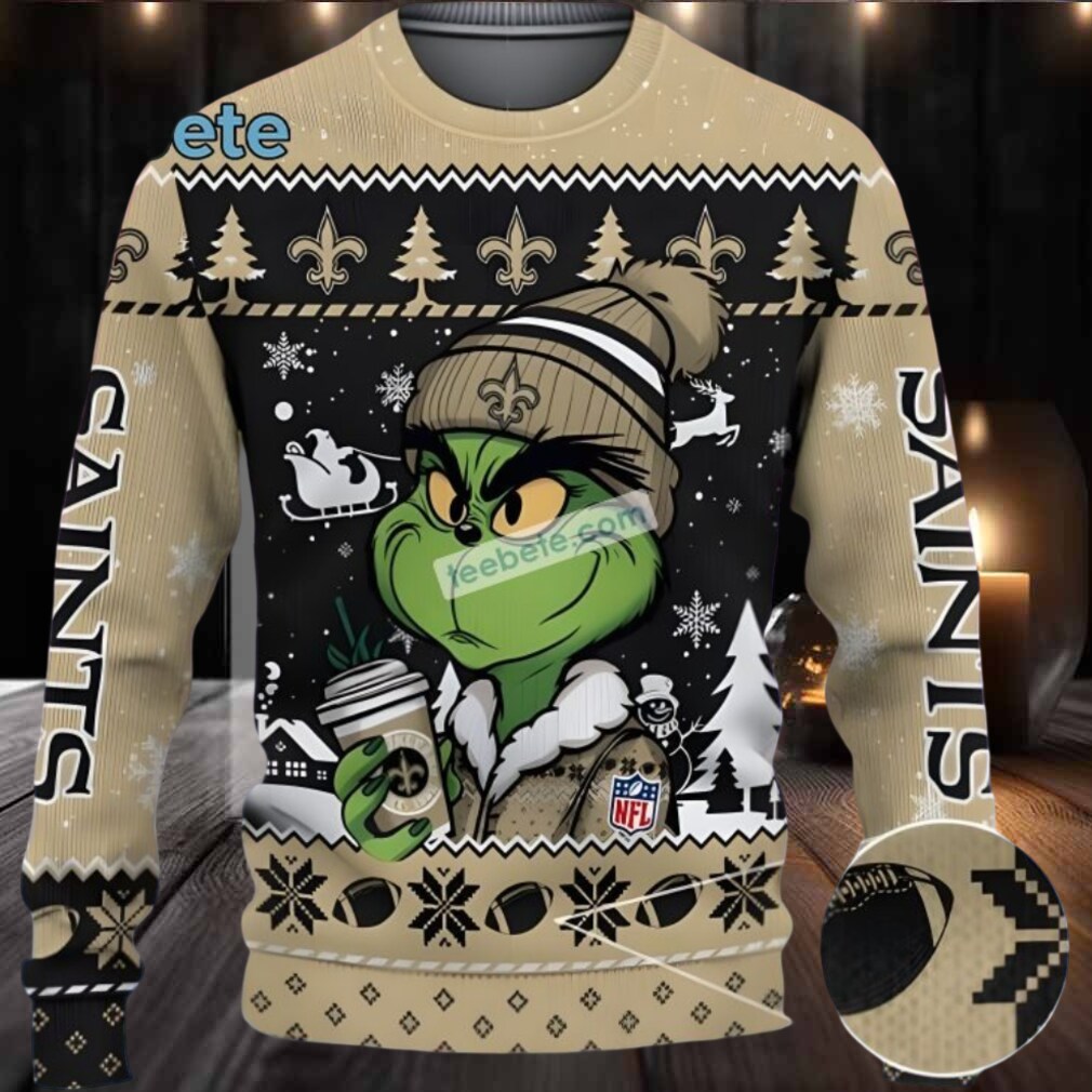 New Orleans Saints The Grinch Ugly Christmas Sweaters Yellow Black Couples New Orleans Saints The Grinch Ugly Christmas Sweaters Yellow Black Couples
