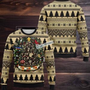 New Orleans Saints Tree Ball Christmas Wreath Ugly Christmas Sweatshirt Black Yellow