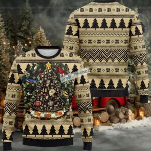 New Orleans Saints Tree Ball Christmas Wreath Ugly Christmas Sweatshirt Black Yellow