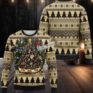 New Orleans Saints Tree Ball Christmas Wreath Ugly Christmas Sweatshirt Black Yellow