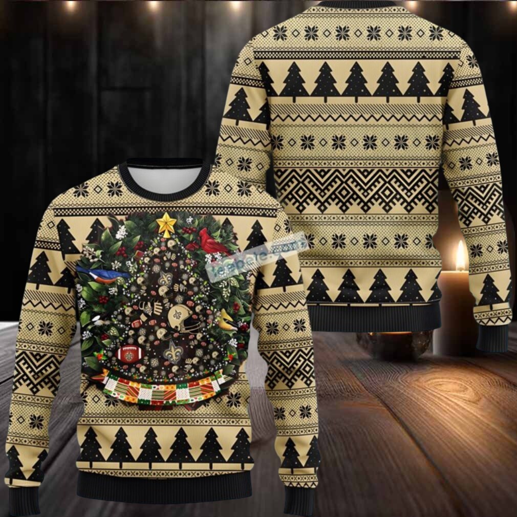 New Orleans Saints Tree Ball Christmas Wreath Ugly Christmas Sweatshirt Black Yellow New Orleans Saints Tree Ball Christmas Wreath Ugly Christmas Sweatshirt Black Yellow