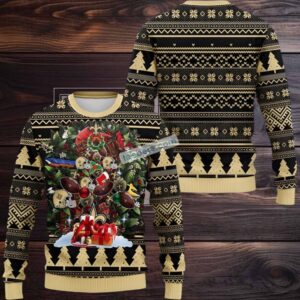New Orleans Saints Tree Ball Ugly Christmas Sweater Black Yellow Funny