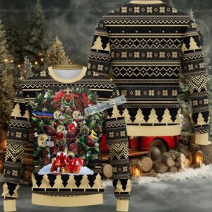 New Orleans Saints Tree Ball Ugly Christmas Sweater Black Yellow Funny