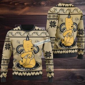 New Orleans Saints Winnie The Pooh Ugly Xmas Sweater Womens Black Yellow