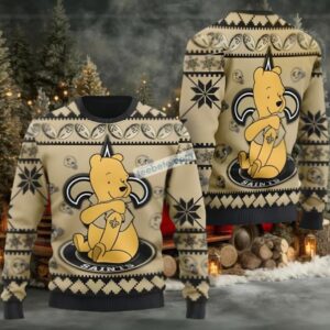 New Orleans Saints Winnie The Pooh Ugly Xmas Sweater Womens Black Yellow