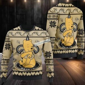 New Orleans Saints Winnie The Pooh Ugly Xmas Sweater Womens Black Yellow