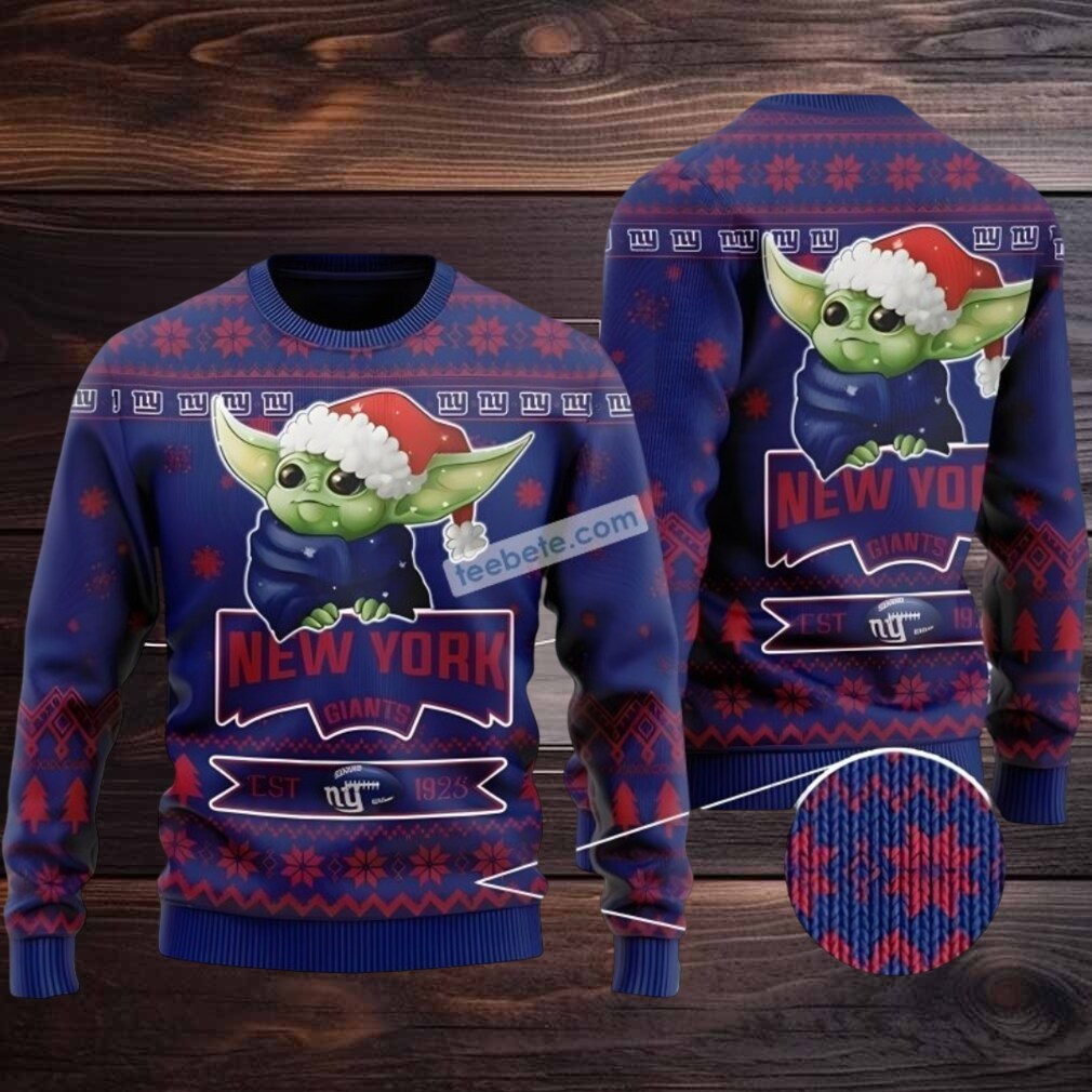 New York Giants Baby Yoda Santa Hat Ugly Christmas Sweaters Blue Best New York Giants Baby Yoda Santa Hat Ugly Christmas Sweaters Blue Best