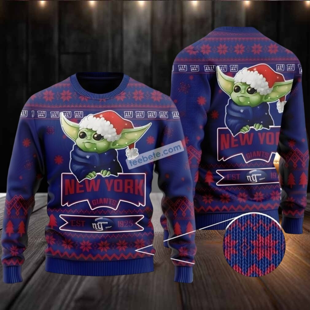 New York Giants Baby Yoda Santa Hat Ugly Christmas Sweaters Blue Best New York Giants Baby Yoda Santa Hat Ugly Christmas Sweaters Blue Best