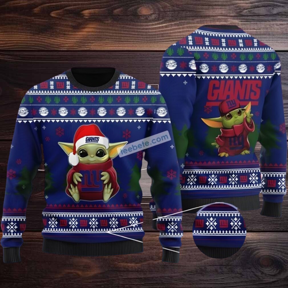 New York Giants Baby Yoda Santa Ugly Sweater Blue Naughty New York Giants Baby Yoda Santa Ugly Sweater Blue Naughty
