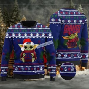 New York Giants Baby Yoda Santa Ugly Sweater Blue Naughty