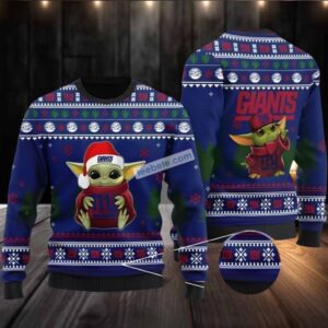 New York Giants Baby Yoda Santa Ugly Sweater Blue Naughty