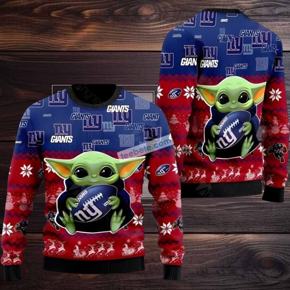 New York Giants Baby Yoda Ugly Christmas Sweatshirt Womens Blue New York Giants Baby Yoda Ugly Christmas Sweatshirt Womens Blue