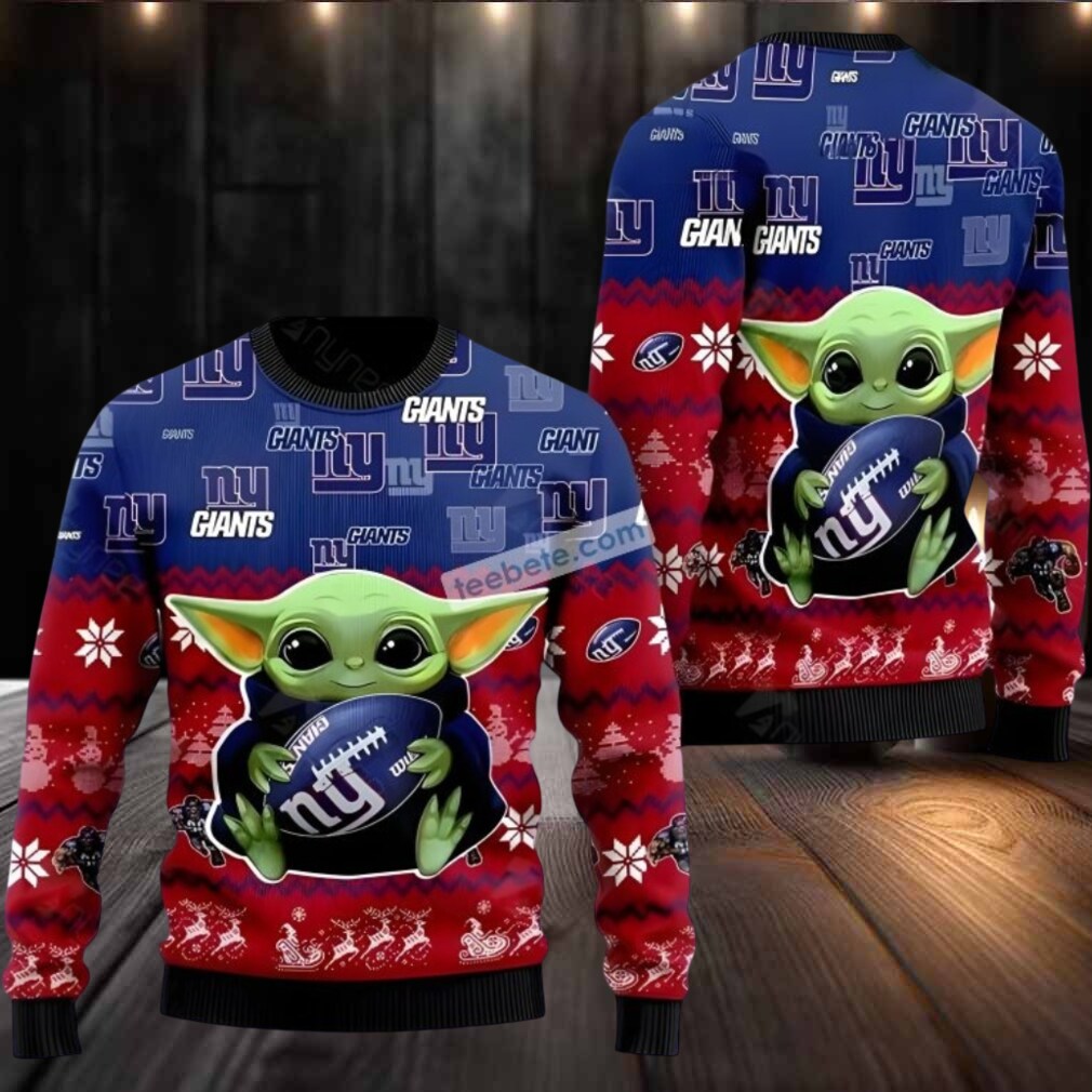 New York Giants Baby Yoda Ugly Christmas Sweatshirt Womens Blue New York Giants Baby Yoda Ugly Christmas Sweatshirt Womens Blue