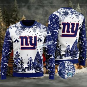 New York Giants Christmas Belll Ugly Christmas Sweater Plus Size Blue