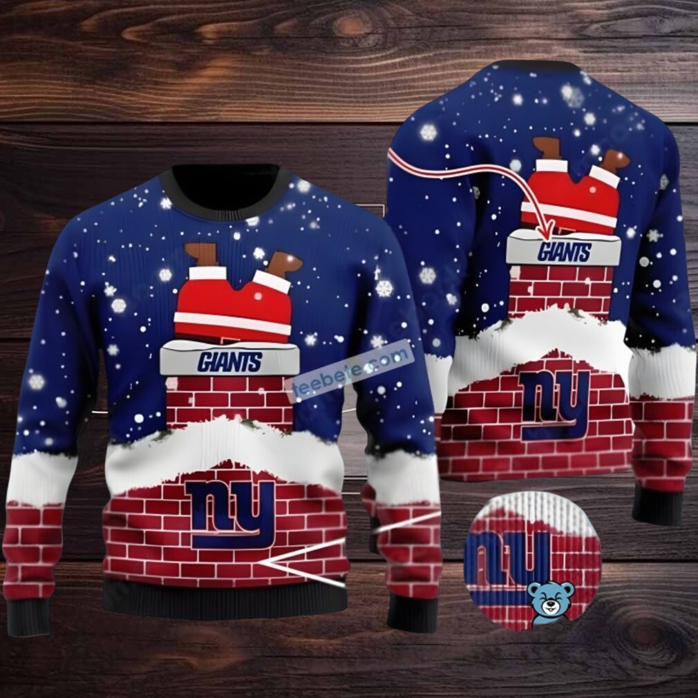 New York Giants Funny Santa Claus From Chimney Ugly Christmas Sweater Blue Cute New York Giants Funny Santa Claus From Chimney Ugly Christmas Sweater Blue Cute