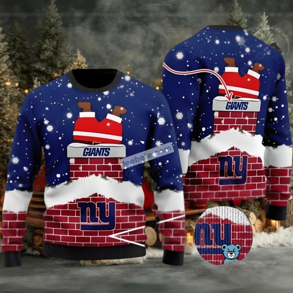 New York Giants Funny Santa Claus From Chimney Ugly Christmas Sweater Blue Cute New York Giants Funny Santa Claus From Chimney Ugly Christmas Sweater Blue Cute
