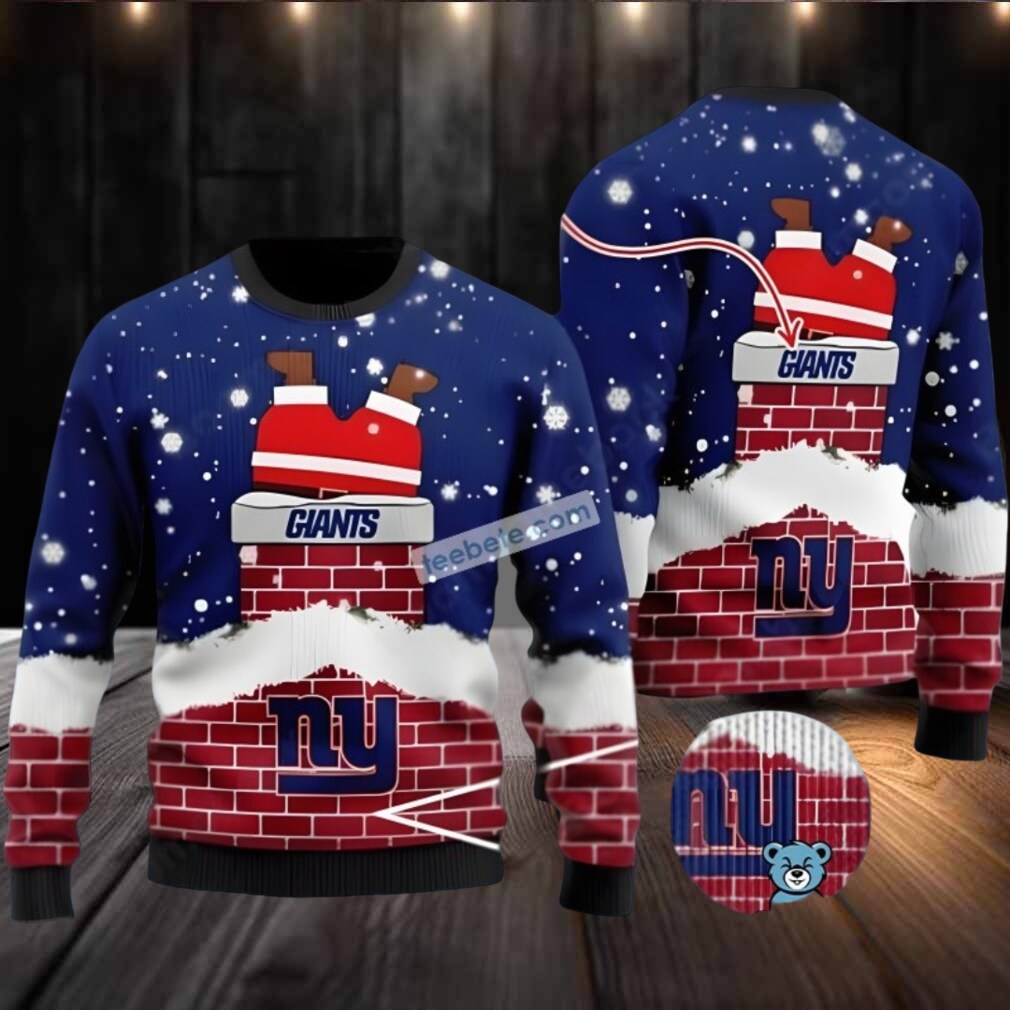 New York Giants Funny Santa Claus From Chimney Ugly Christmas Sweater Blue Cute New York Giants Funny Santa Claus From Chimney Ugly Christmas Sweater Blue Cute