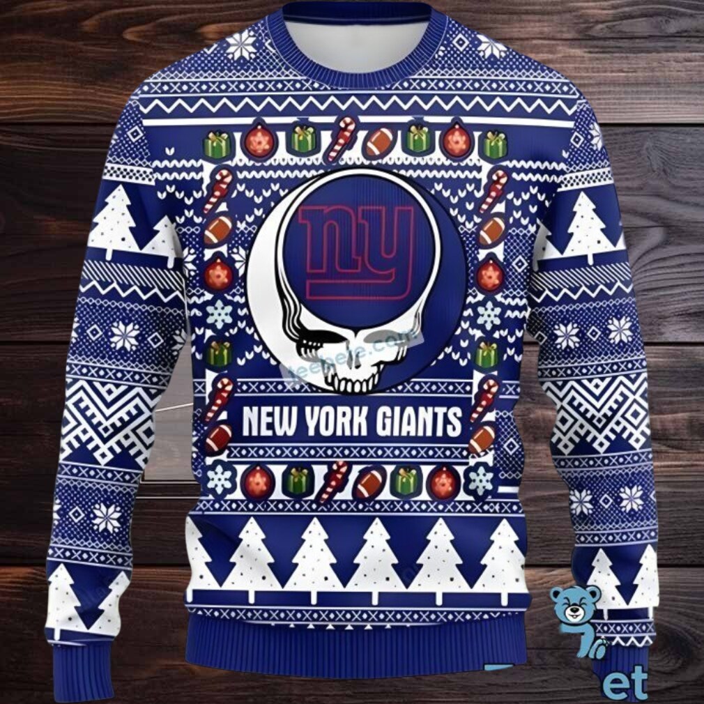 New York Giants Grateful Dead Ugly Christmas Sweater Blue White Cool New York Giants Grateful Dead Ugly Christmas Sweater Blue White Cool
