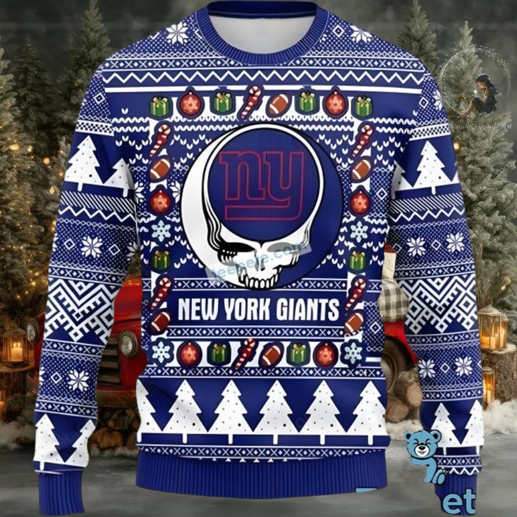 New York Giants Grateful Dead Ugly Christmas Sweater Blue White Cool New York Giants Grateful Dead Ugly Christmas Sweater Blue White Cool