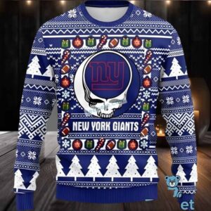 New York Giants Grateful Dead Ugly Christmas Sweater Blue White Cool