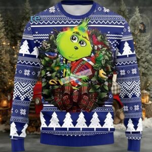 New York Giants Grinch Hug Ugly Christmas Sweater Blue White Big And Tall