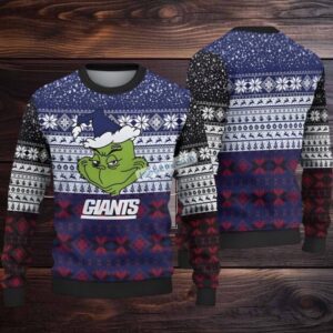 New York Giants Grinch Xmas Ugly Christmas Sweater Ladies Blue Black