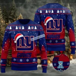 New York Giants Merry Christmas Santa Hat Ugly Xmas Sweaters Blue Funny