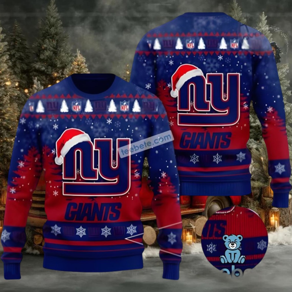 New York Giants Merry Christmas Santa Hat Ugly Xmas Sweaters Blue Funny New York Giants Merry Christmas Santa Hat Ugly Xmas Sweaters Blue Funny