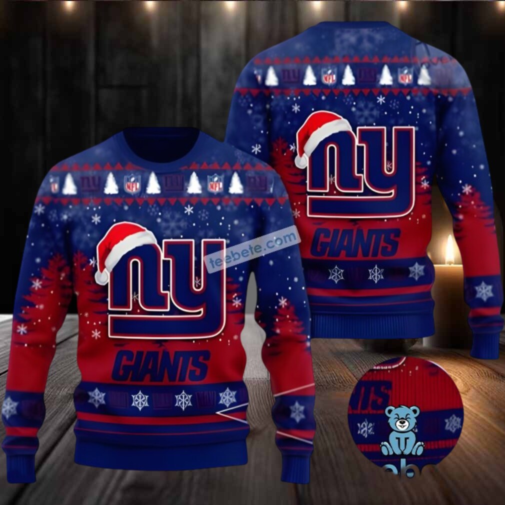 New York Giants Merry Christmas Santa Hat Ugly Xmas Sweaters Blue Funny New York Giants Merry Christmas Santa Hat Ugly Xmas Sweaters Blue Funny