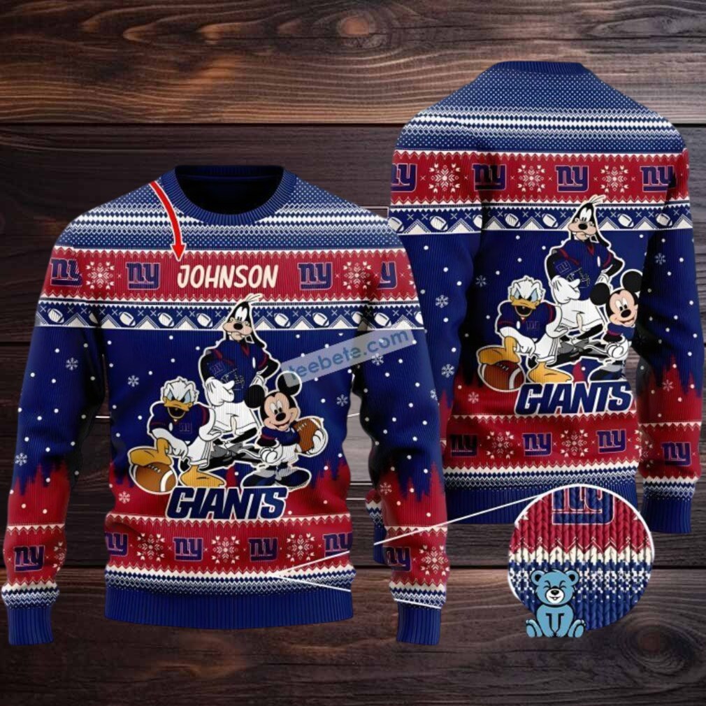 New York Giants Mickey Mouse Goofy Donald Ugly Christmas Sweater Adults Blue New York Giants Mickey Mouse Goofy Donald Ugly Christmas Sweater Adults Blue