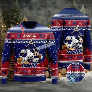 New York Giants Mickey Mouse Goofy Donald Ugly Christmas Sweater Adults Blue
