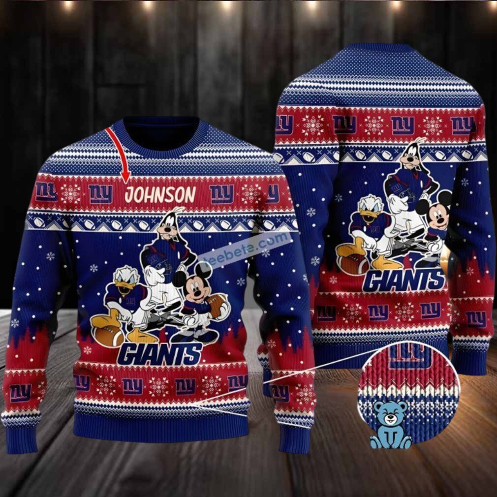 New York Giants Mickey Mouse Goofy Donald Ugly Christmas Sweater Adults Blue New York Giants Mickey Mouse Goofy Donald Ugly Christmas Sweater Adults Blue