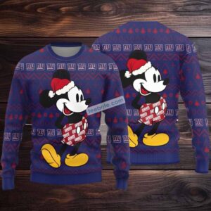 New York Giants Mickey Mouse Ugly Cardigan Christmas Blue