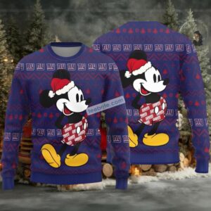 New York Giants Mickey Mouse Ugly Cardigan Christmas Blue