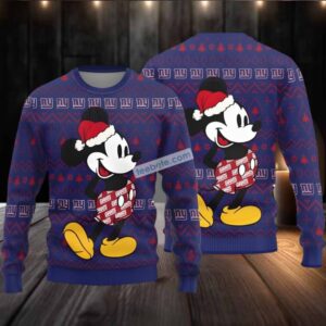 New York Giants Mickey Mouse Ugly Cardigan Christmas Blue